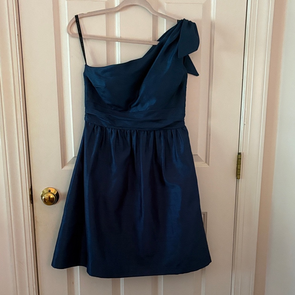 Jenny Yoo One Shoulder Dress in Navy Blue
